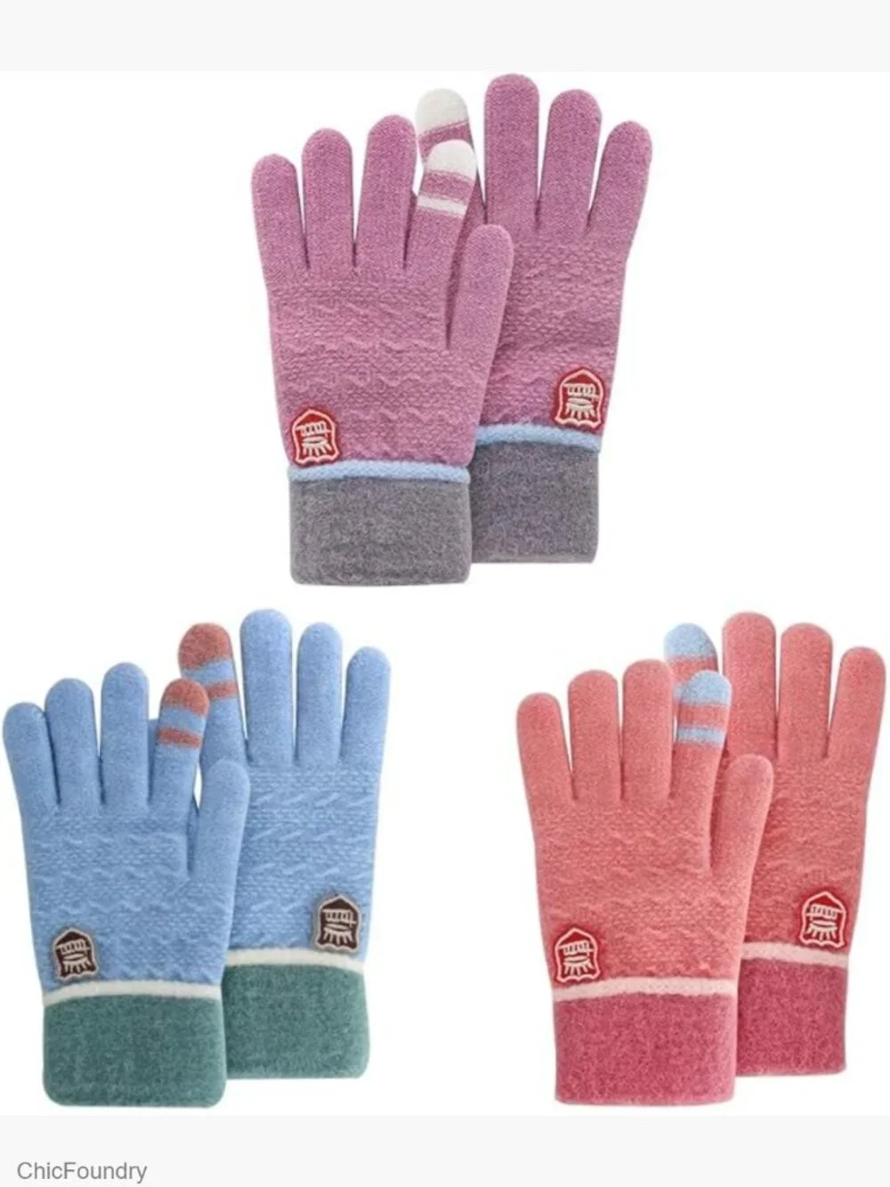 Kids Winter Gloves 3 Pairs Warm Wool Lined Toddler Thermal Knitted